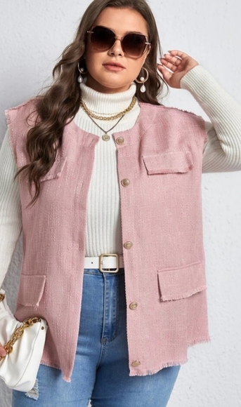 SHEIN Plus Flap Detail Raw Hem Vest Coat Pink Size Women's 2XL 16 NEW - Picture 1 of 12